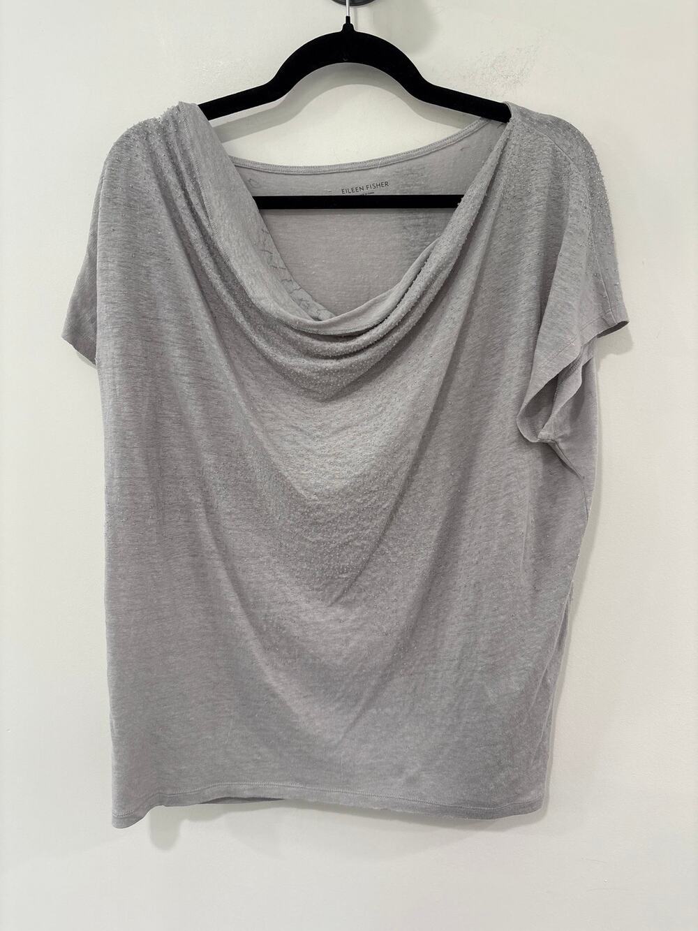 Eileen Fisher Linen Beaded Gray Top Size M